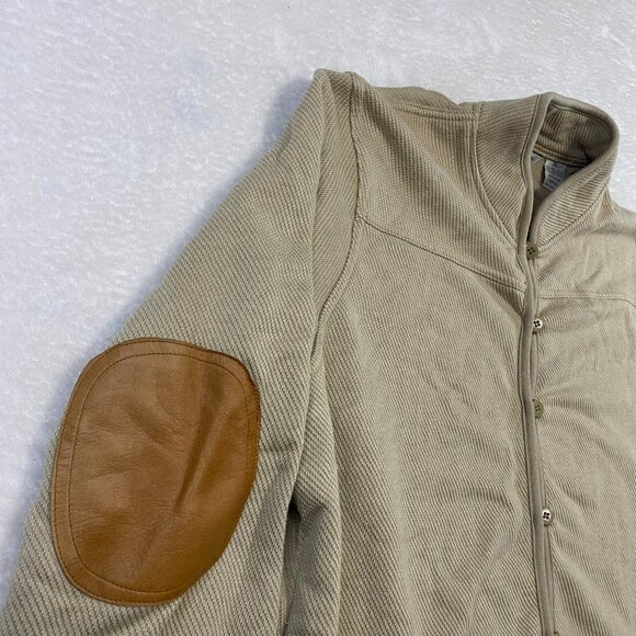 Orvis Jacket Sweater Womens XL Beige Button Up Cardigan Leather Elbow Patch - Picture 3 of 11